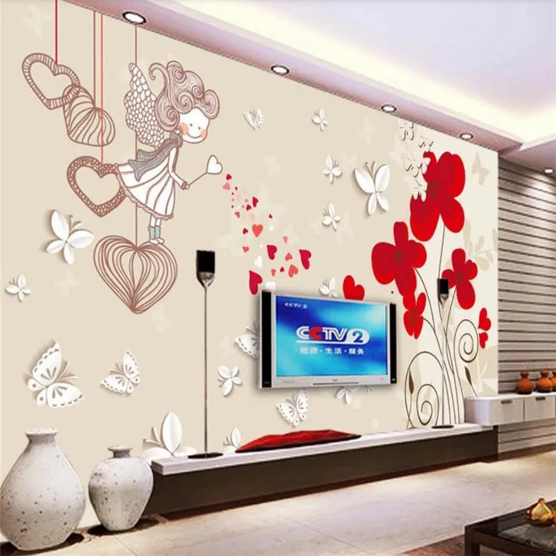 

Hand painted flowers 3D stereo TV background wall professional production mural wallpaper wholesale custom photo wall