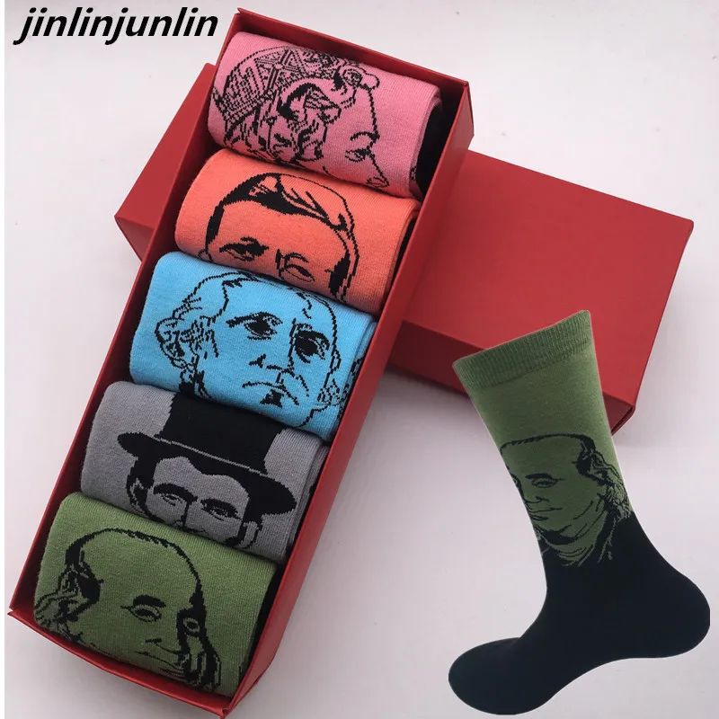 5 pairs of socks new design men's cotton socks funny skate stockings girl fashion men's socks girl no gift box