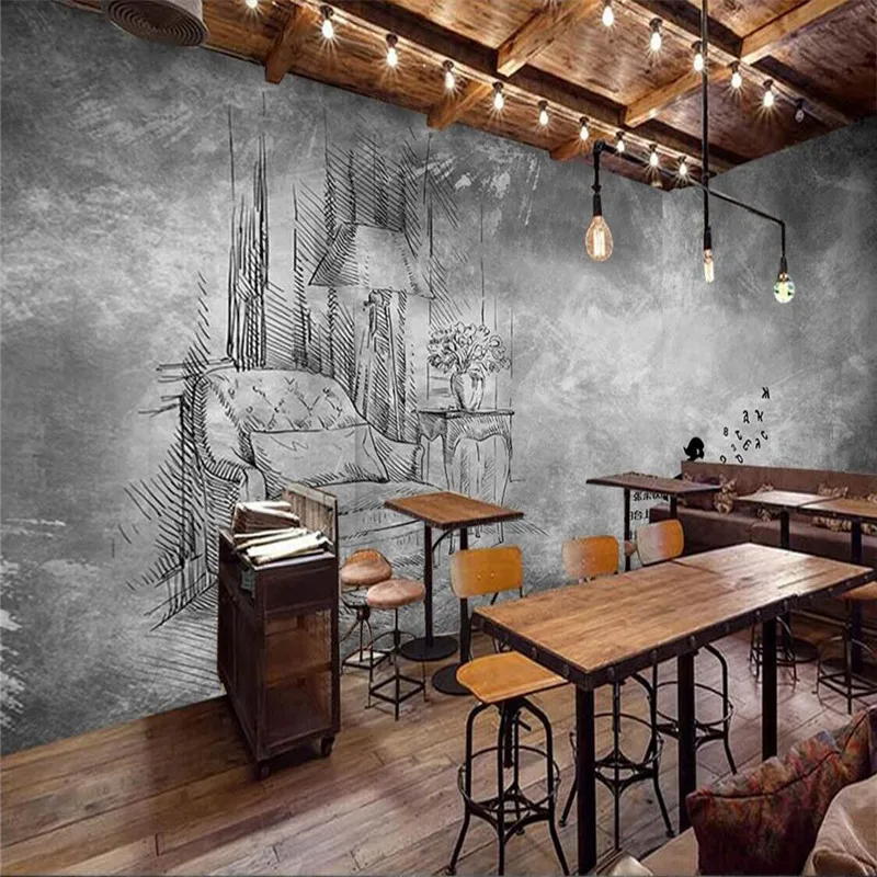 Cement brick pattern cafe restaurant leisure bar background wall professional production wallpaper mural