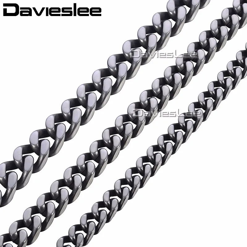 

Davieslee Men's Necklace Stainless Steel Chain for Men Gunmetal Curb Cuban Link 8/10/12mm DKNM142