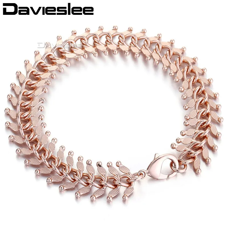 585 Rose Gold Color Womens Bracelet Chain Hammered Centipede Design 14mm 18-25cm GB275