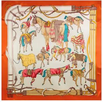 90cm War Horse Belt Square Scarf 2018 New Fashion Women Silk Scarf Luxury Brand Hijab Shawl Foulard Scarves Wraps For Ladies