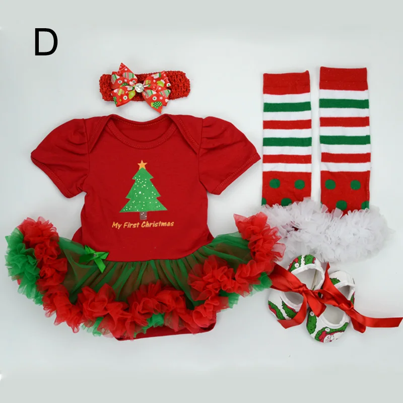 Baby 4pcs Clothing Sets Newborn Christmas Outfit Tutu Romper Dress Infant Bebe Girls Birthday Costumes Socks Headband Shoes