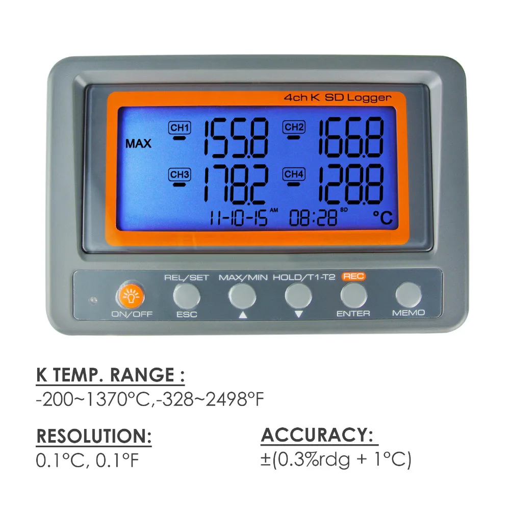 Imagem -02 - Wallmount Digital Canal3282498 Graus c f K-tipo Termopar 8gb sd Cartão Temperatura Termômetro Registador