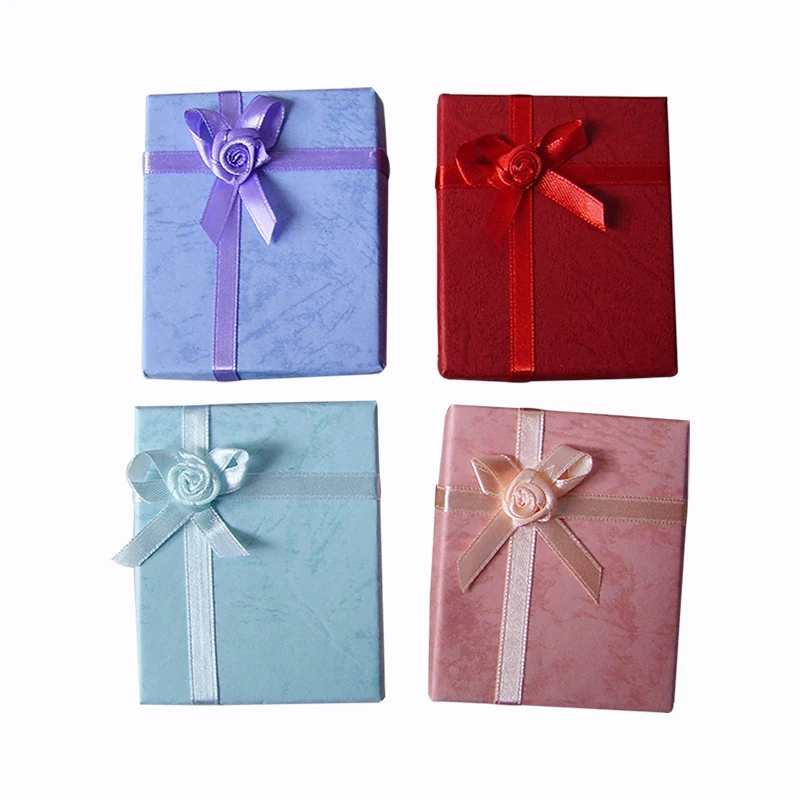 

24pcs 7x8x2.5cm Paper Jewelry Box for Necklace Earring Ring Pink Cardboard Gift Packaging Display with White Sponge Necklace Bag