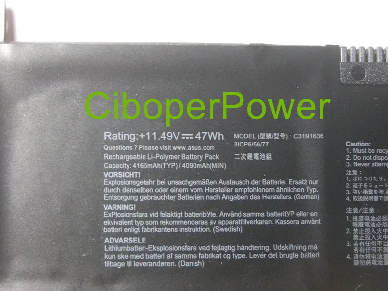 Original Battery for laptop batteries for C31N1636 11.49V N580VN  N580VD