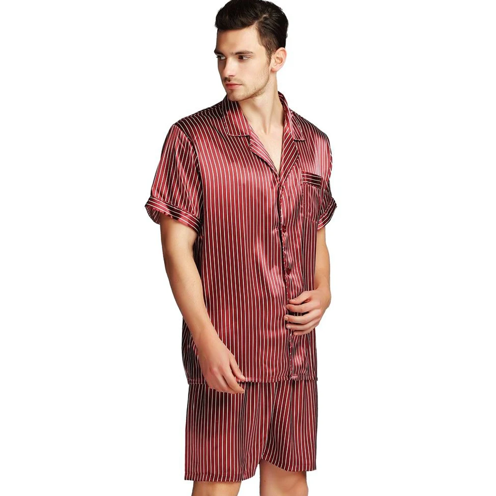 Mens Silk Satin Short  Pajamas Pajama Pyjamas  Set Sleepwear Set Loungewear S~4XL Plus__Gifts