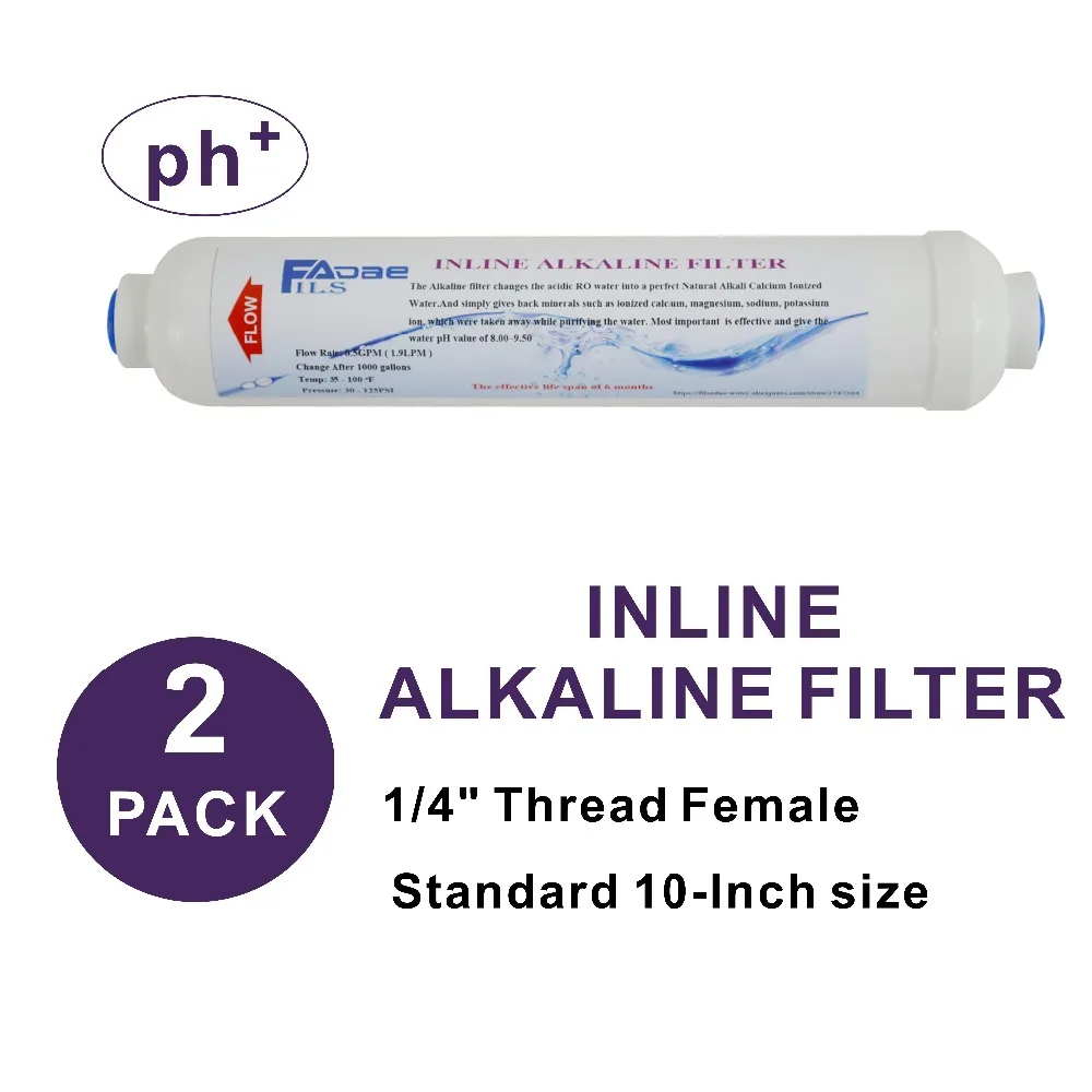 2 pacotes de filtro de água alcalina 2 "de dia. Poste de substituição para água ro longo de 10 polegadas, filtro em linha, valor de ph de 8.00 - 9.50