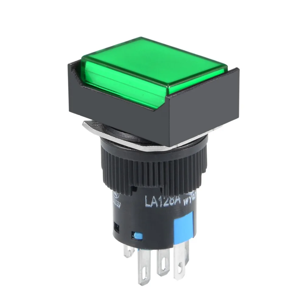 

UXCELL 1 PCS Switch 16mm Momentary Push Button Switch Green LED Light Square Button 1 NO 1 NC Light Switch Accessories 24V