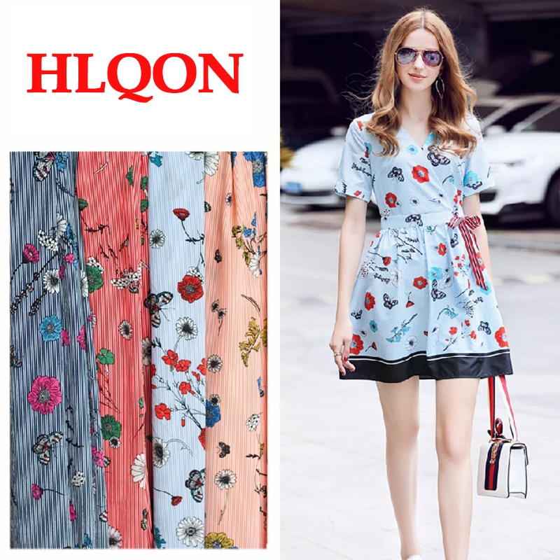 High quality polyester Korea style butterfly flowers fabric for felt patchwork sewing DIY dress women clothing by 100x150cm