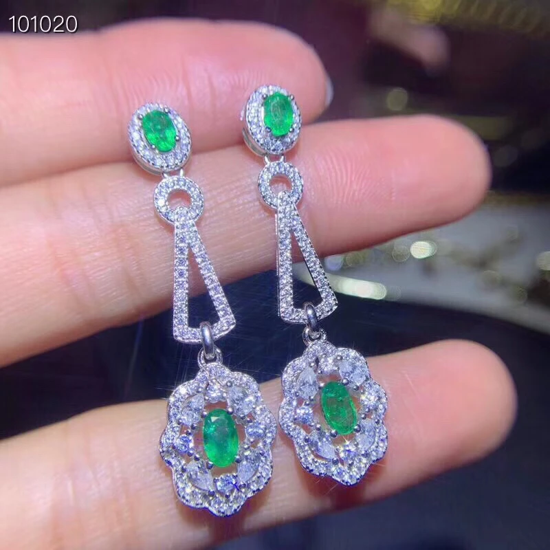 KJJEAXCMY boutique jewelry 925 sterling silver inlaid natural emerald gem women luxury earrings support detection part gifty