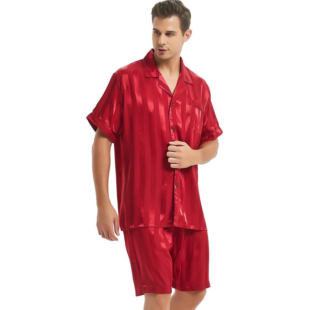 Mens Silk Satin Kurze Pyjamas Set Pyjama Pyjama Set Nachtwäsche Set S, M, L, XL, 2XL, 3XL, 4XL