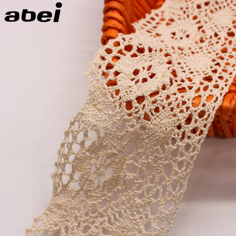 8.5cm wide 2yards/lot Knitted Cotton Lace Ribbon Beige Lace Trims DIY Wedding Scrapbook Craft Handmade Patchwork Cloth Ornaments