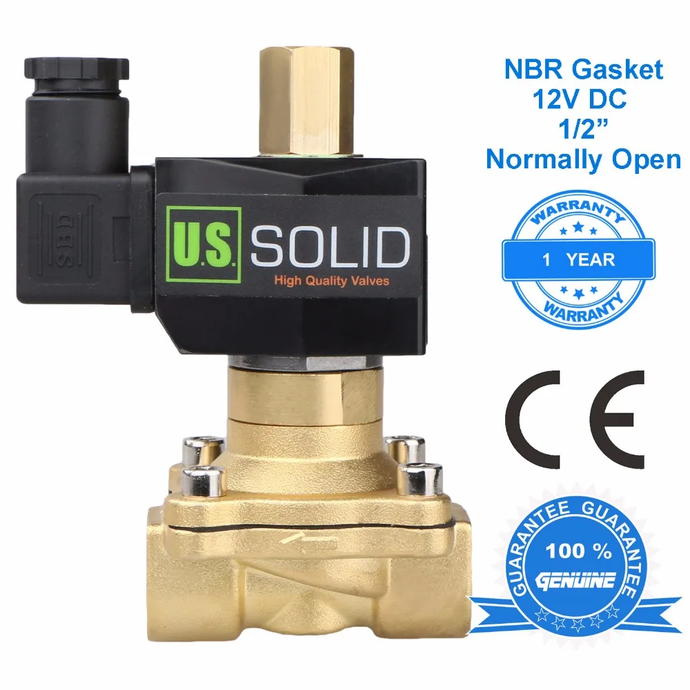 

U.S. Solid 1/2" Solenoid Valve Brass Electric 12V DC Normally Open water, air, oil, CE Certified