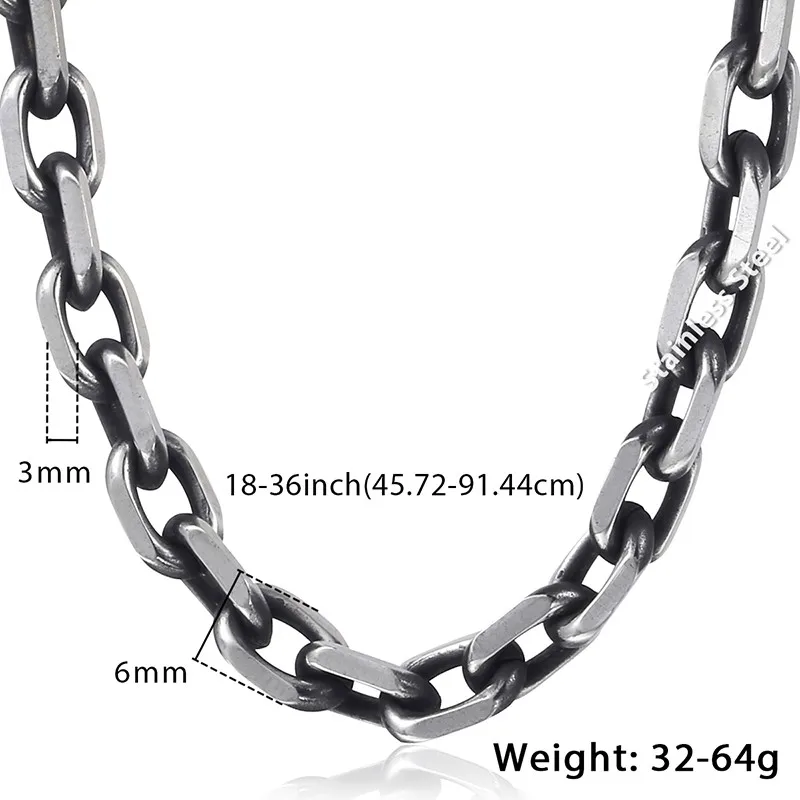 Davieslee Mens Necklace Chain Cut Cable Stainless Steel Gunmetal Tone Wholesale Fashion Necklaces for Men 6mm 18-36inch LKN498