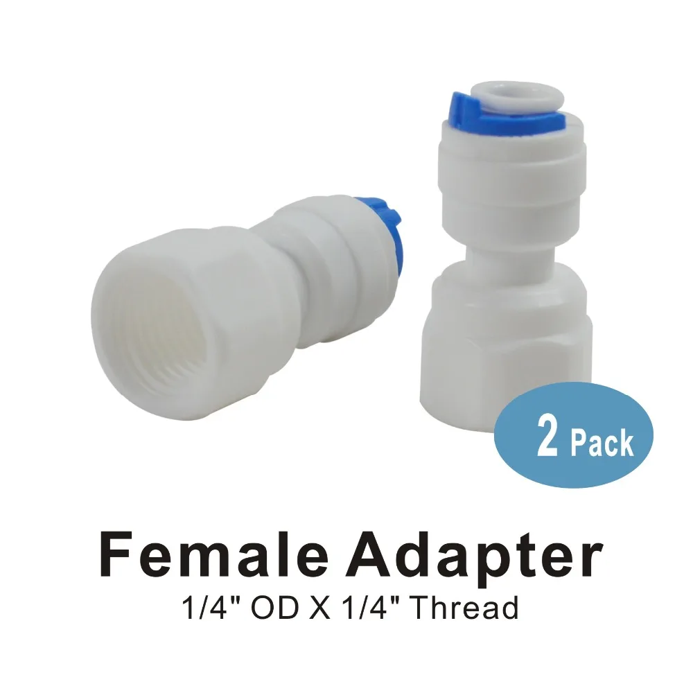 Female Adapter 1/4 Inch Thread to 1/4 Inch QC Quick Fitting Connector for Water Filters and Reverse Osmosis RO Systems - 2 PACK