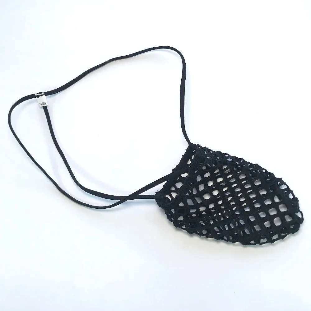 Mens G1429 penis bag sexy pouch Big Net C-thru male tanning bag with waist string