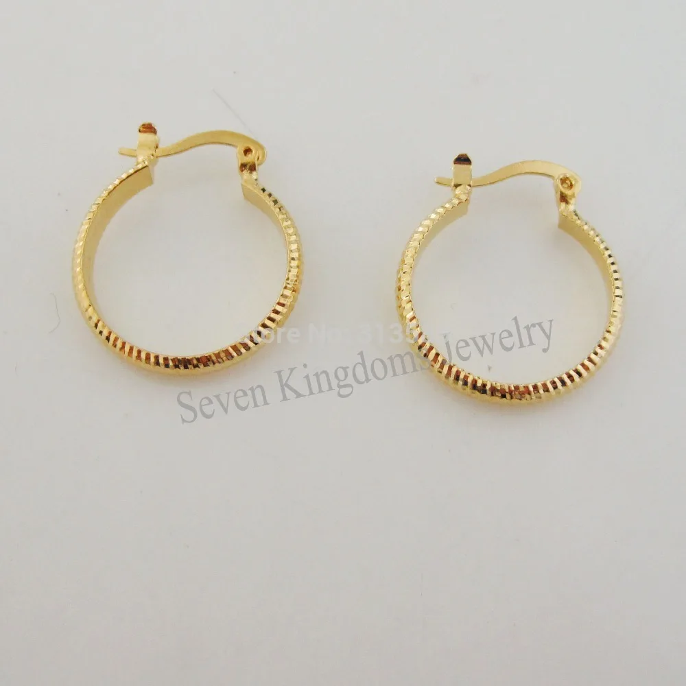 CUTE CARVED HOOP EARRING YELLOW GOLD PLATED HOOP DIA 0.79INCH GREAT GIFT