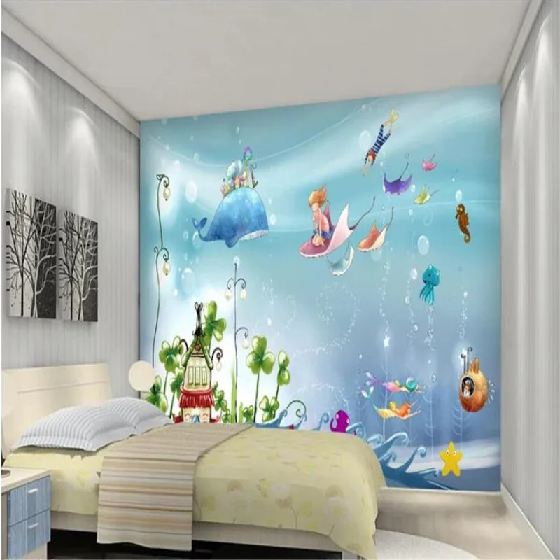 Cartoon hand-painted underwater world professional production mural wallpaper poster wall customizable photo wall