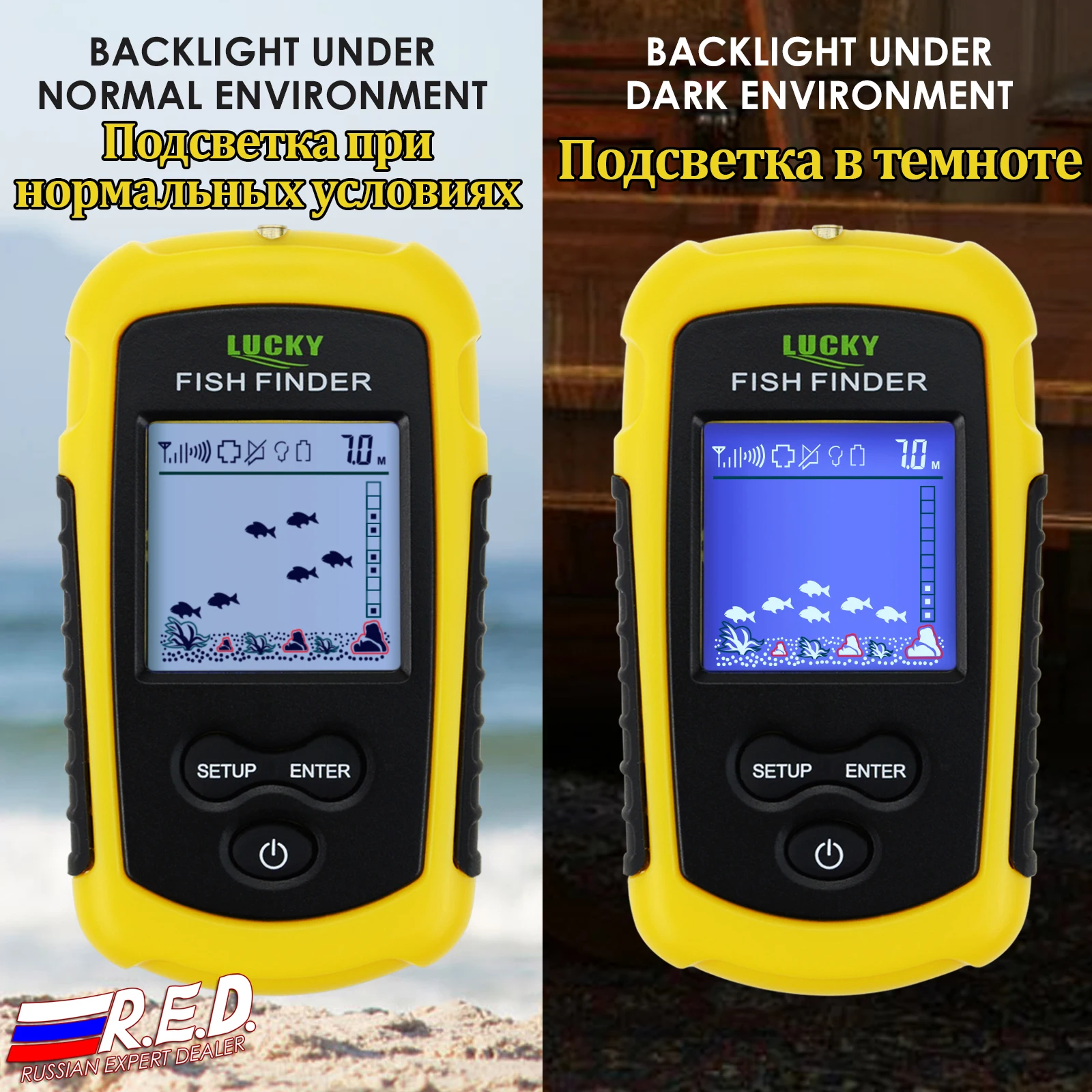 Russian Version wireless fishfinder lucky FFCW1108-1 LCD color Display 40m Depth Range fishfinder fish finder lucky fish finder