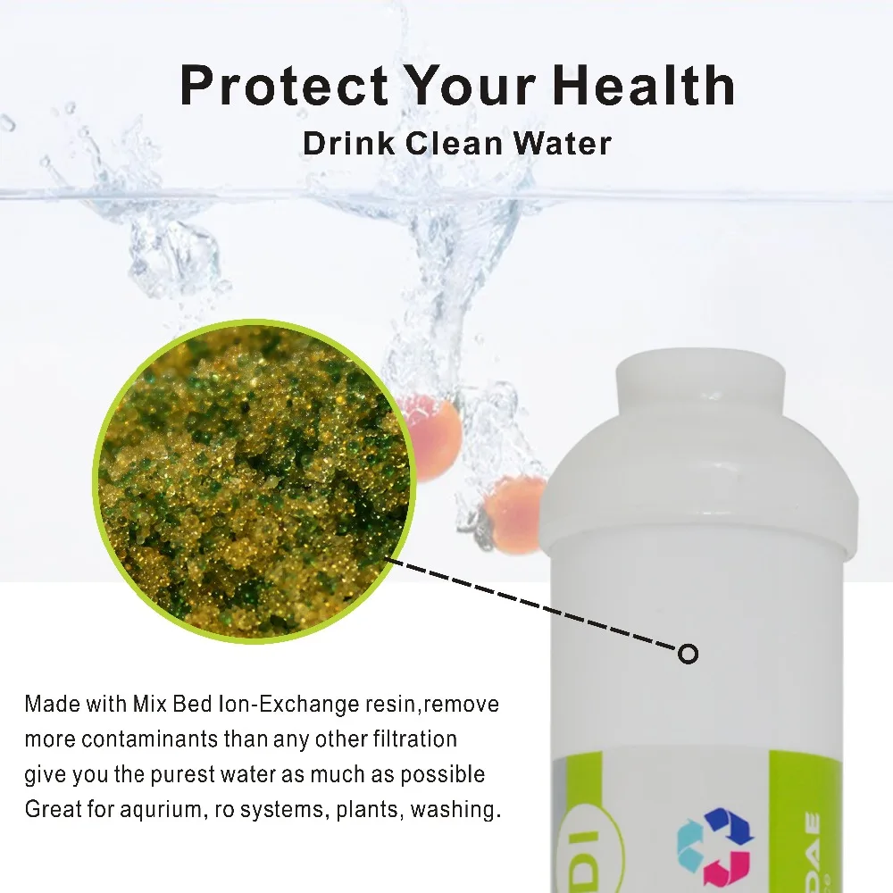 إزالة الأيونات تصفية المياه استبدال 2 "x 6 بوصة مضمنة دي مختلط السرير مرشح من الراتنج خرطوشة ل آلة تعمل بليز ثنائي الصمام التبريد