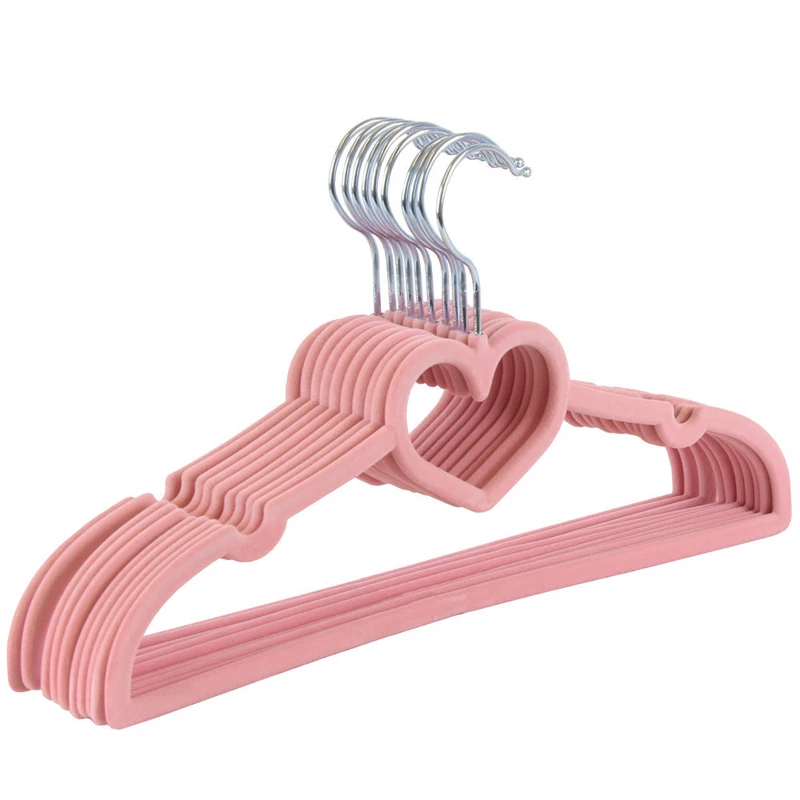 20pcs/lot 42cm love clothes rack heart-shaped flocking fabric hanger plastic non-scratch anti-slip wardrobe hanger