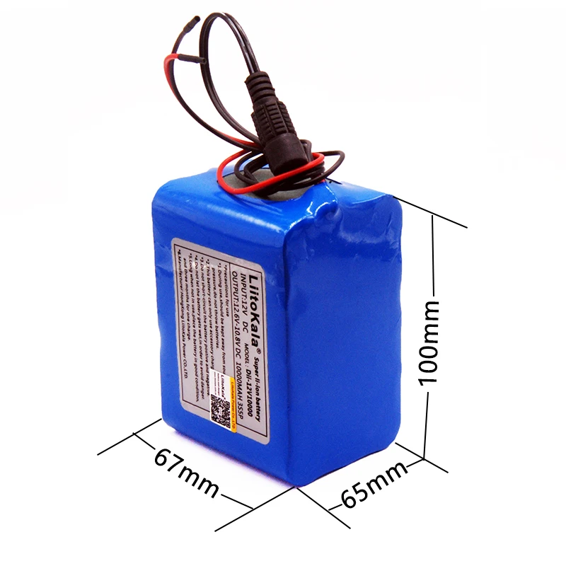 HK LiitoKala 100% New Protection Large capacity 12 V 10Ah 18650 lithium Rechargeable battery pack 12v 10000 mAh capacity