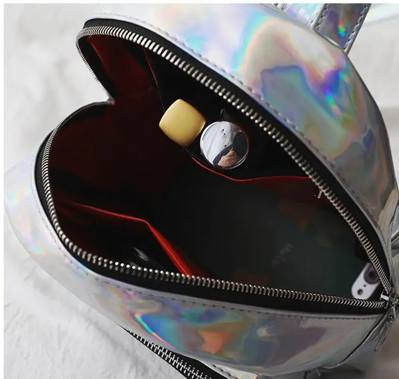 2023 New Women Hologram Backpack Laser Daypacks Female Silver Pu Leather Holographic Bags Big Girl School Bag