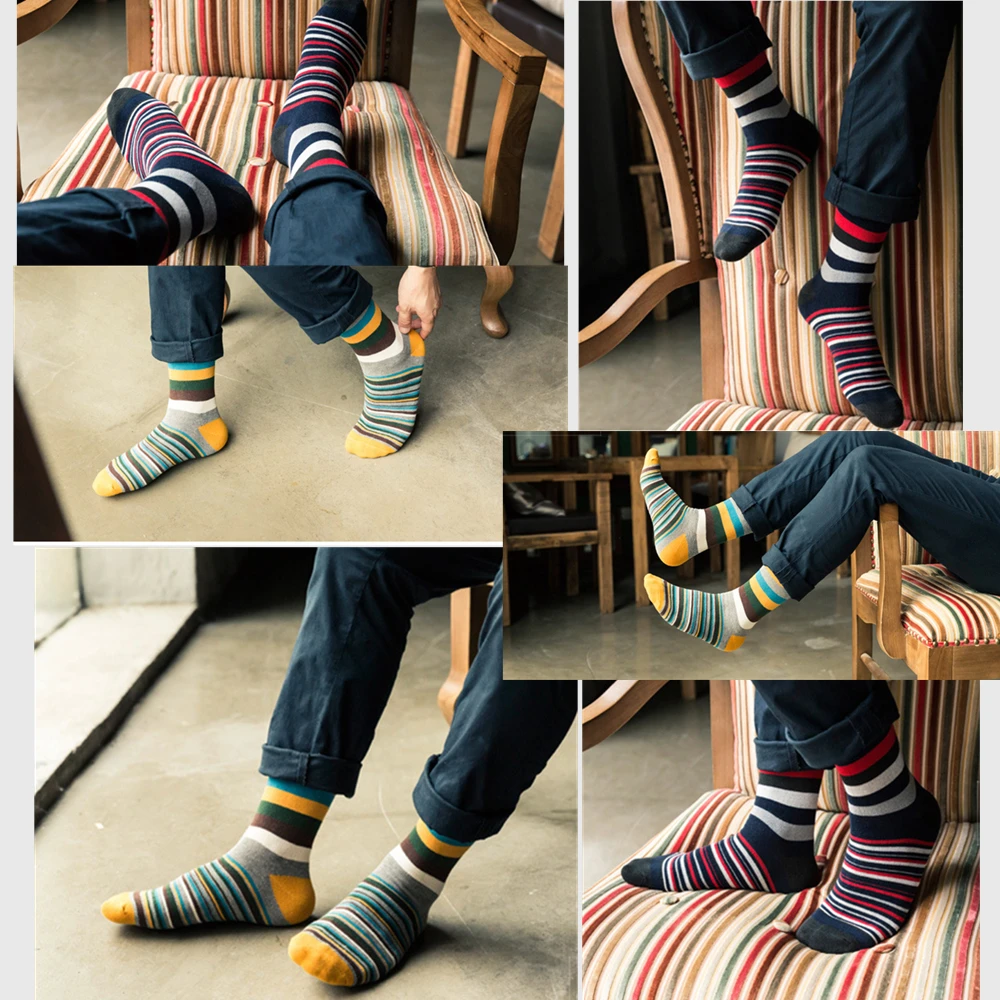 New men\'s stockings fashion color striped men\'s socks autumn and winter cotton socks wholesale