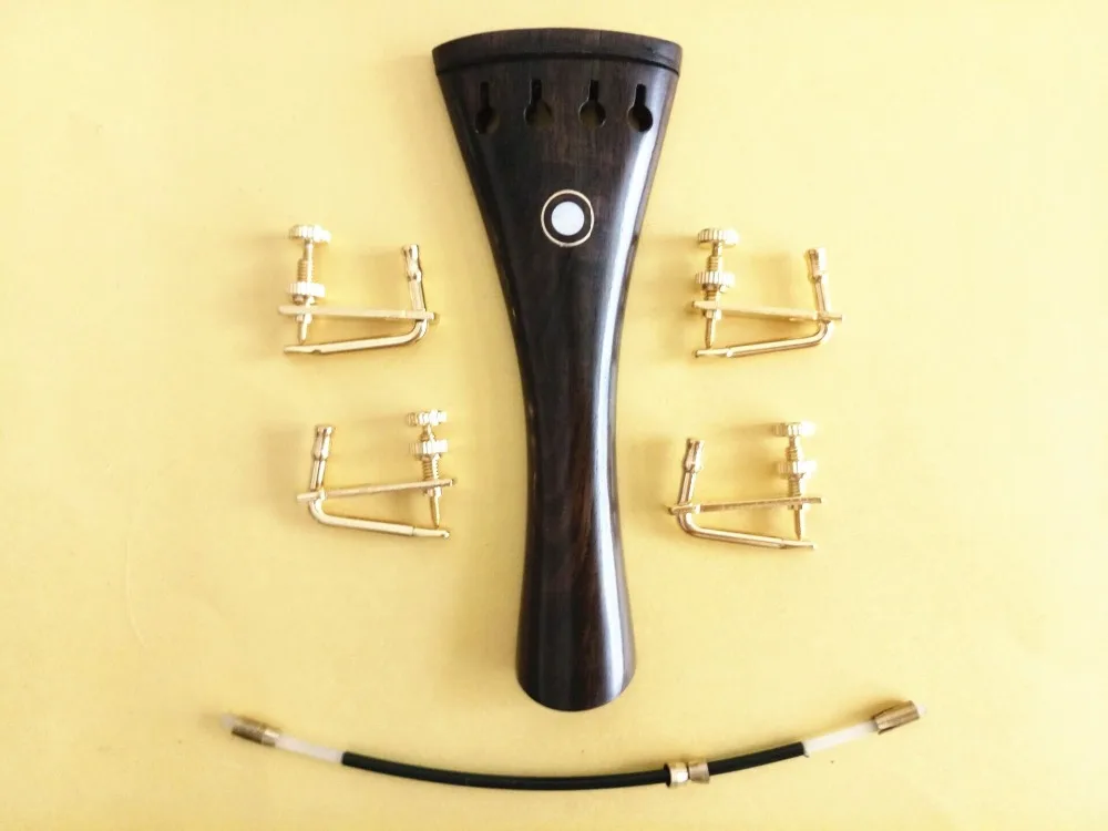 1pcs undyed 4/4 Ebony Violin Tailpiece fixed golden fine tuners Tail Gut