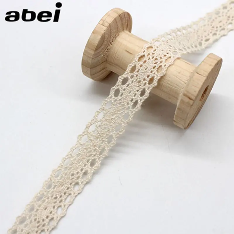 10yards/lot 1.5cm Cotton Lace Fabric Wedding Party Craft Gift Packing Decoration Beige Ribbon Dress Home Sewing Cotton Material