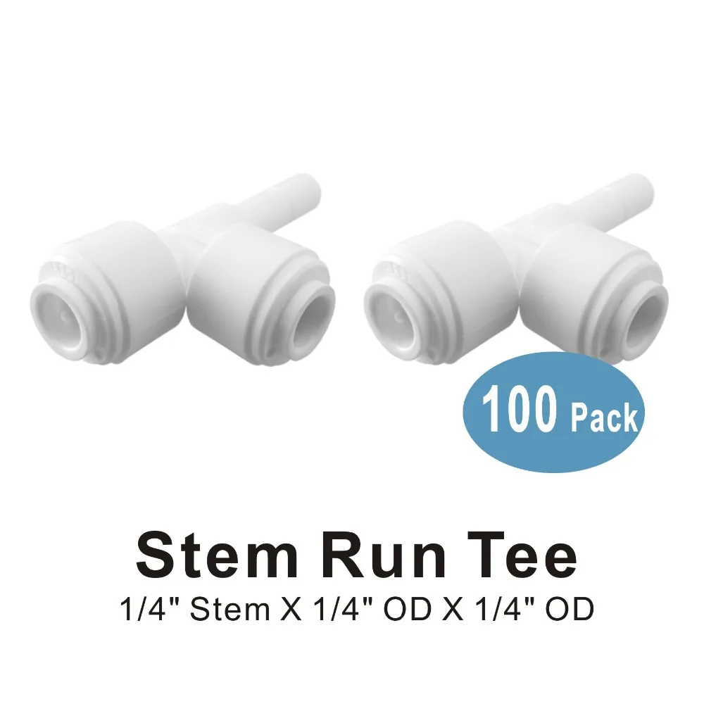 

100 PACK OF Stem Run Tee 1/4-Inch Quick Connect QC Fitting for Water Filters and Reverse Osmosis RO Systems