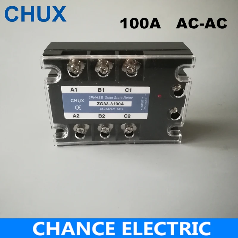 CHUX  AC-AC Solid State Relay 100A Ssr Control Ac 3 Phases 220VAC To 90-480V Ac  100AA