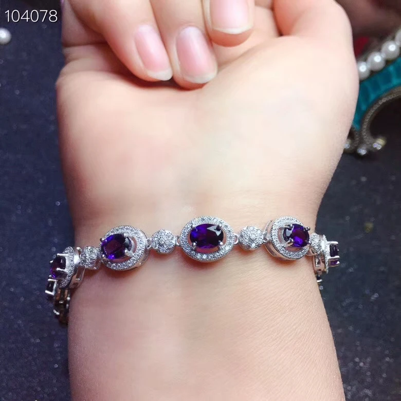 Kjeaxcmy Fineジュエリー925シルバー-象眼細工のAmethyst女性のブレスレットは検出をサポートします