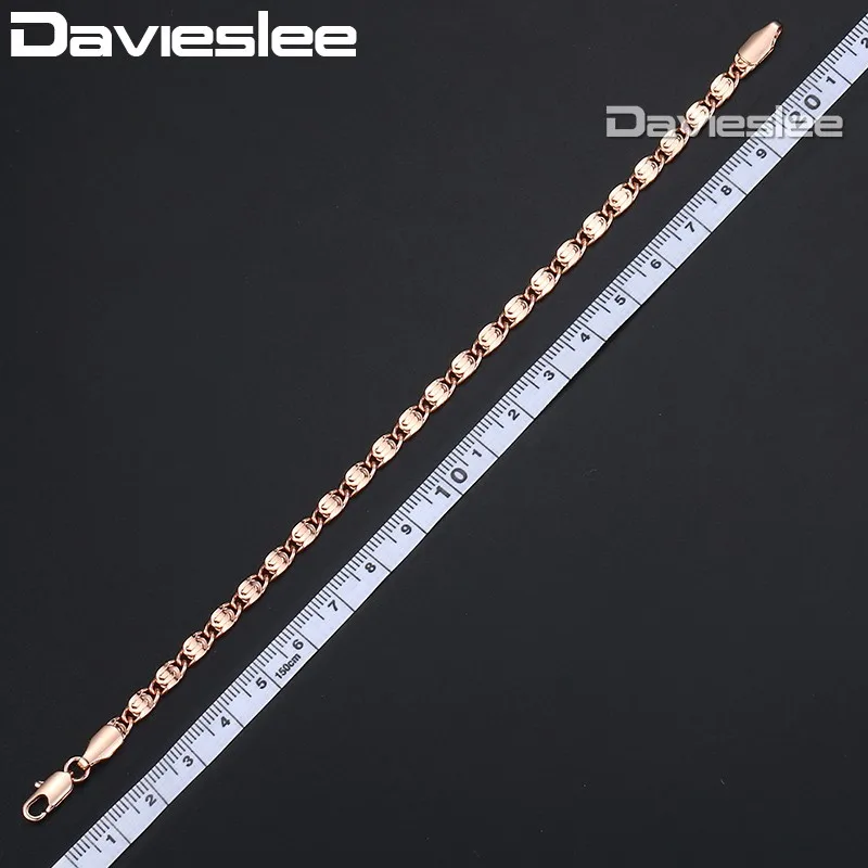 Davieslee Womens Bracelet Mens 585 Rose Gold Color Yellow White Gold Color Snail Chain 4mm 18cm 20cm 23cm GB263A