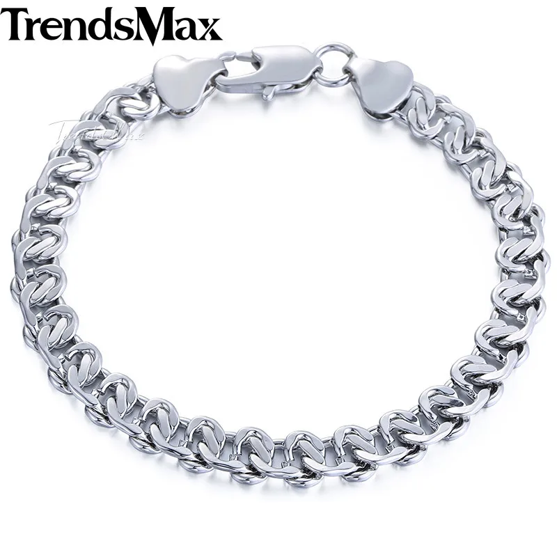 Trendsmax 585 Rose Gold Yellow White Gold Color Womens Bracelet Curb Cuban Snail Chain 8mm 18cm 20cm GB271A