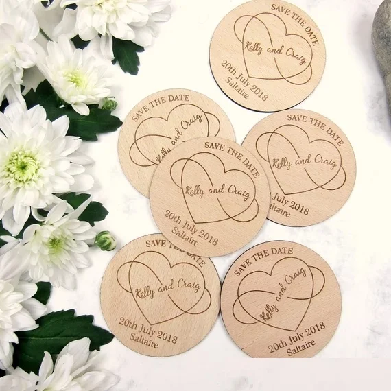 

customized rustic Wedding Announcement wooden Save the Date Magnets engagement party favors gifts invitation cards with envelops