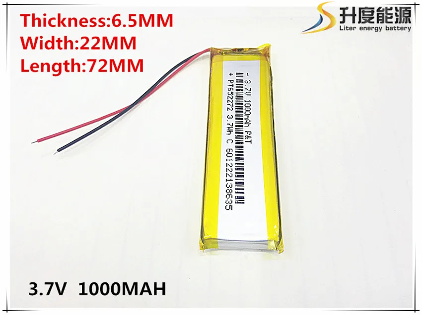 3.7V 1000mAh 652272   Akumulator litowo-polimerowy Li-Po litowo-jonowy do Mp3 MP4 MP5 GPS