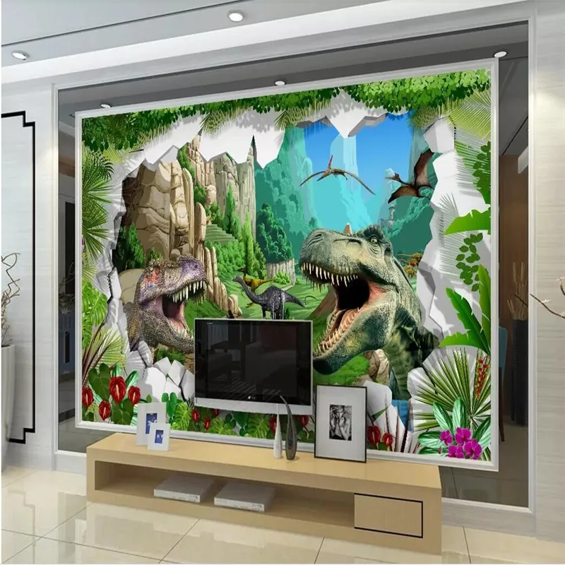 

Ancient Dinosaur Times 3D TV Sofa Restaurant Wall Wholesale Wallpaper Mural Custom Photo Wall