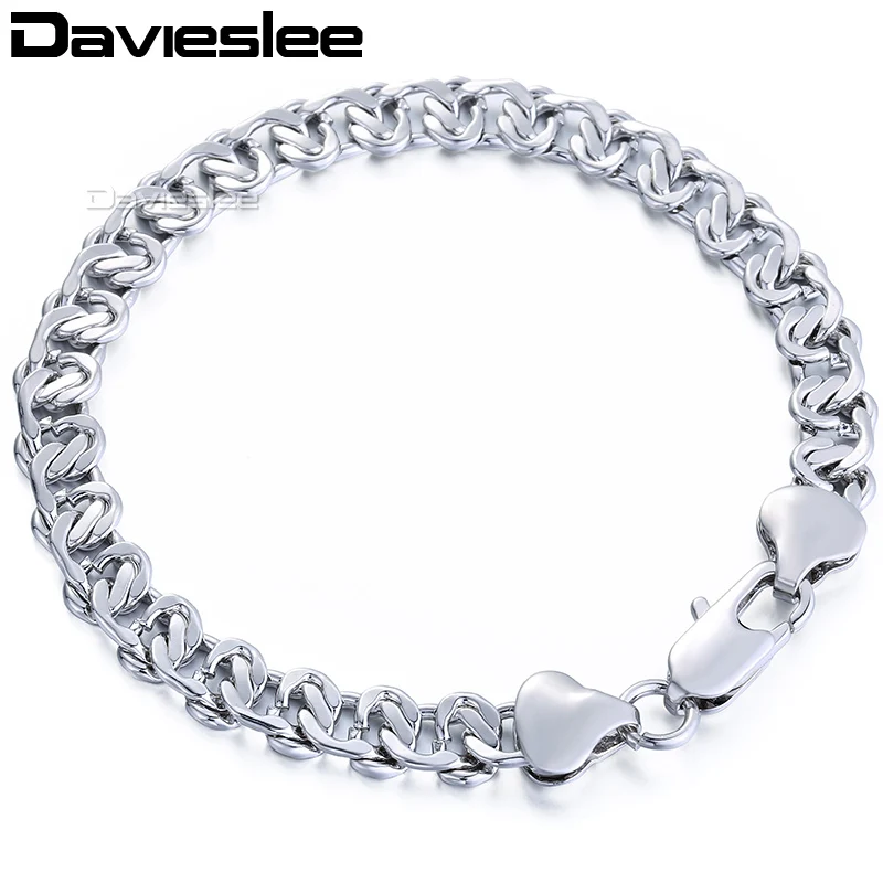 Davieslee Womens Bracelet Chain 585 Yellow White Rose Gold Color Curb Cuban Snail Link 8mm 18cm-25cm LGB271