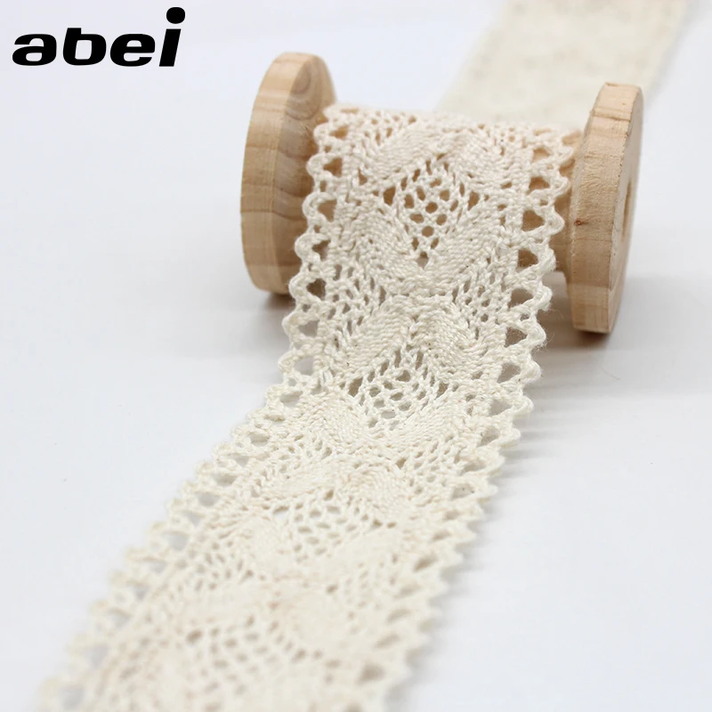 4cm 5yards/lot Cotton Lace Trims Sewing Beige Ribbon for Home Curtain DIY Handmade Patchwork Cotton Fabric Material Accessories