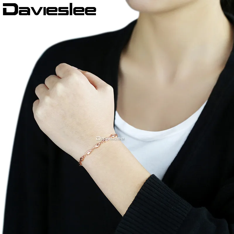 Davieslee Trendy Gift Bracelet For Women 585 Rose Gold Color Tulip Bud Bead Link Women\'s Bracelet Jewelry 4mm 18cm 20cm GB394A