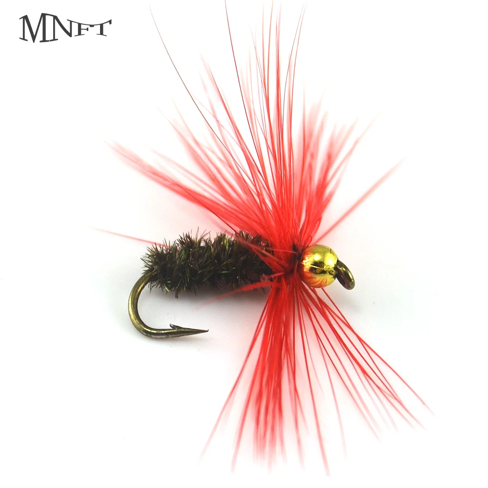 MNFT 10PCS 10# Red Hackle Golden Bead Head Peacock Nymph Gold Trout Flies Fly Fishing