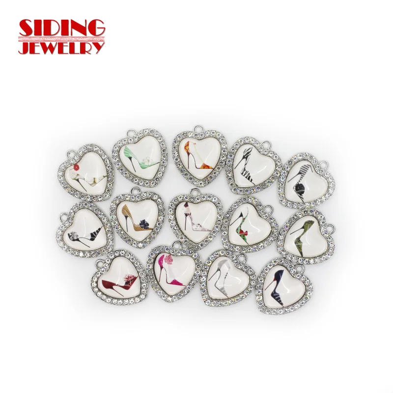 2018 New Arrival 14pcs Mix High Heeled Shoes Crystal Heart Dangle Charm DIY Bracelet Necklace Pendants Jewelry Hanging Charms