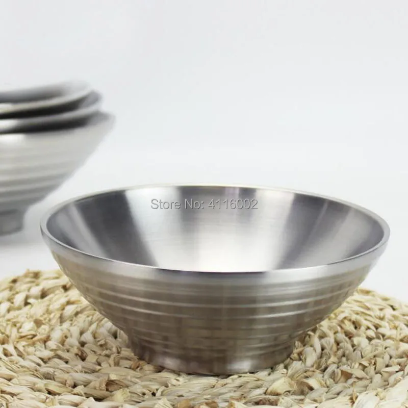 60pcs 304 Stainless Steel Bowl 20cm Large Double Layers Rice Noodle Soup Bowls Food Container For Family Restaurants