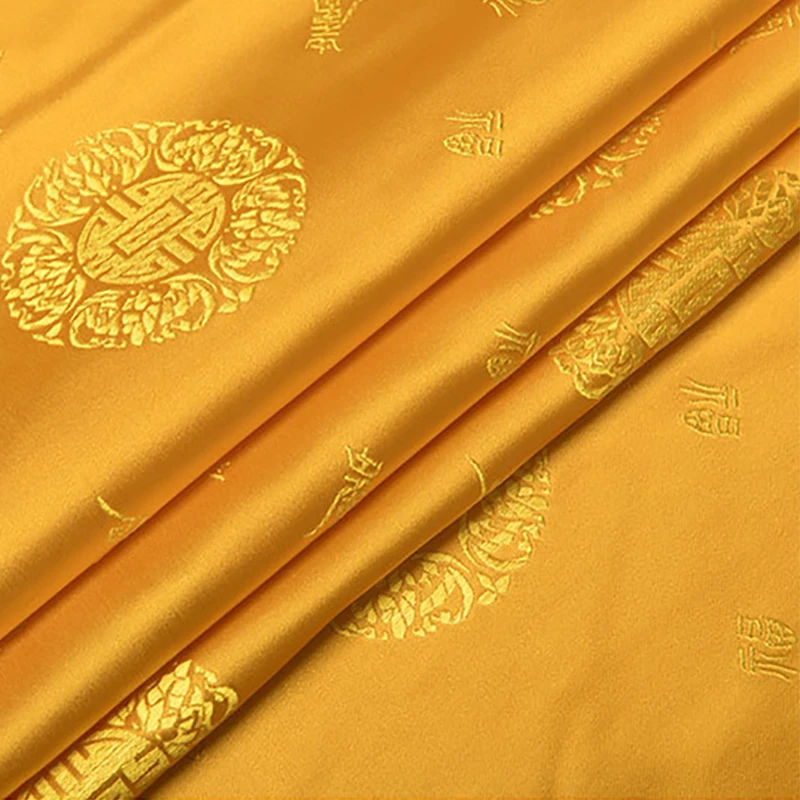 new arrival brocade yellow longevity pattern fabric for patchwork tissue telas dress felt  bed sheet children cloth 100x75cm