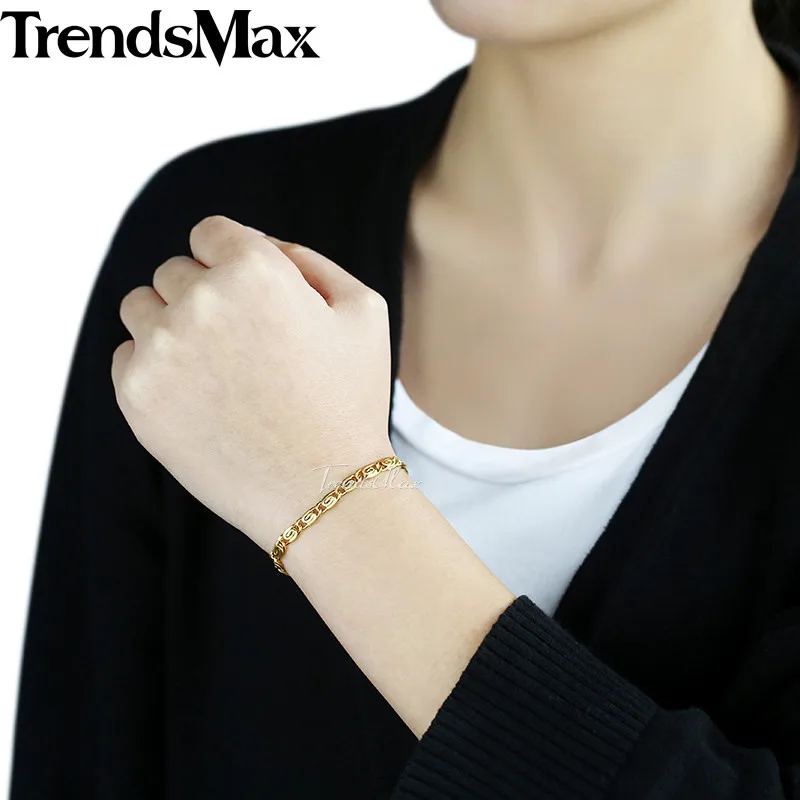 Trendsmax 585 Rose Gold Color Bracelet Snail Chain for Womens Mens Fashion Jewelry Gift 5mm 18cm-25cm GB179A