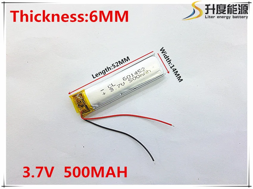 Polymer battery 500 mah 3.7 V 601452 smart home MP3 speakers Li-ion battery for dvr,GPS,mp3,mp4,cell phone,speaker