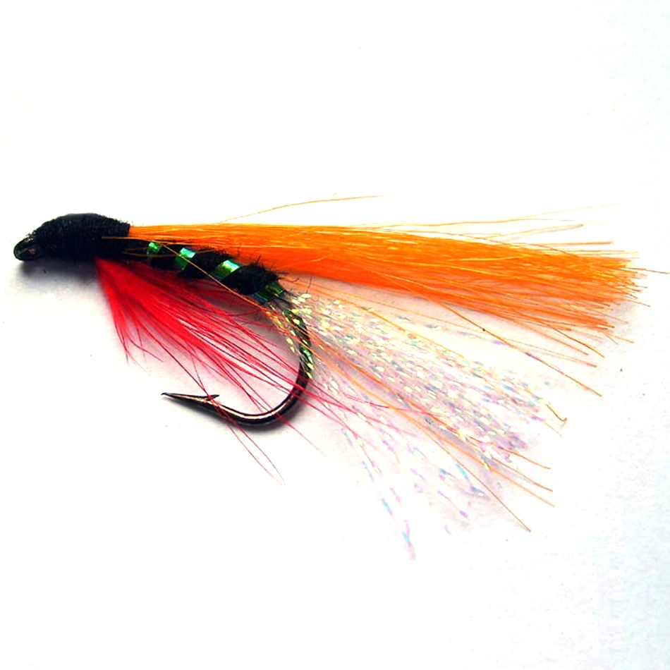 MNFT 10PCS 7#  Orange Red Feathers Flashabou Minnow Streamer Fishing Lure Hook