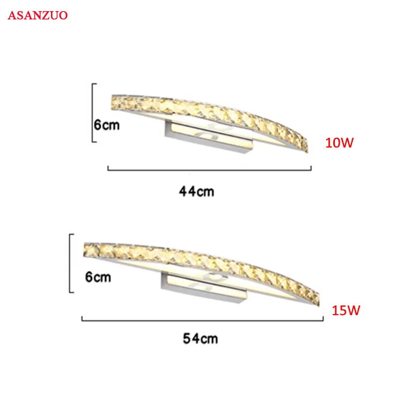 Luz LED para espejo de baño, lámparas de pared de cristal de acero inoxidable, lámparas de maquillaje, luces de baño, AC110V220V, 44cm/54cm